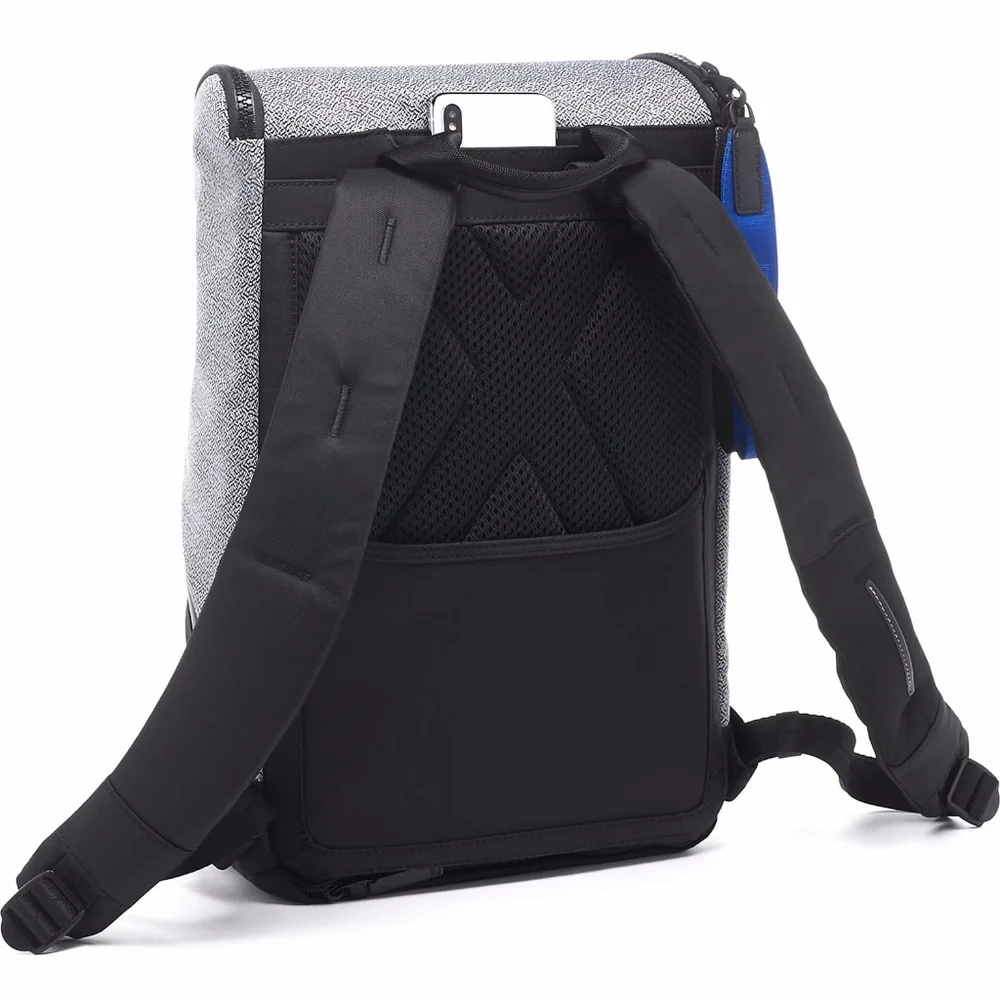 Tumi Gray & Black Textured Backpack with Blue Accent Strap